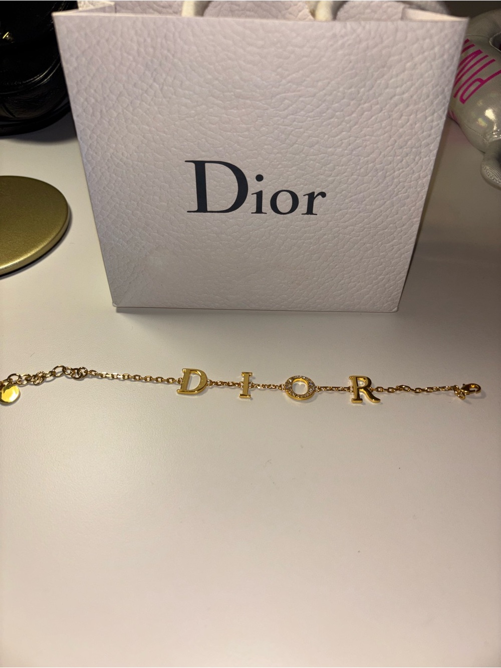 Dior Gold Letter Chain Bracelet with DIOR Charms